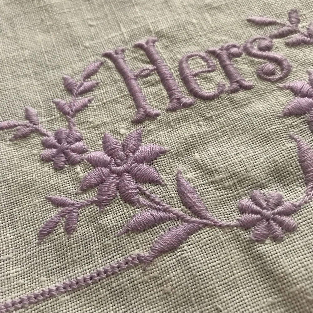 Vintage Embroidered His and Hers Linen Towels - white and lavender